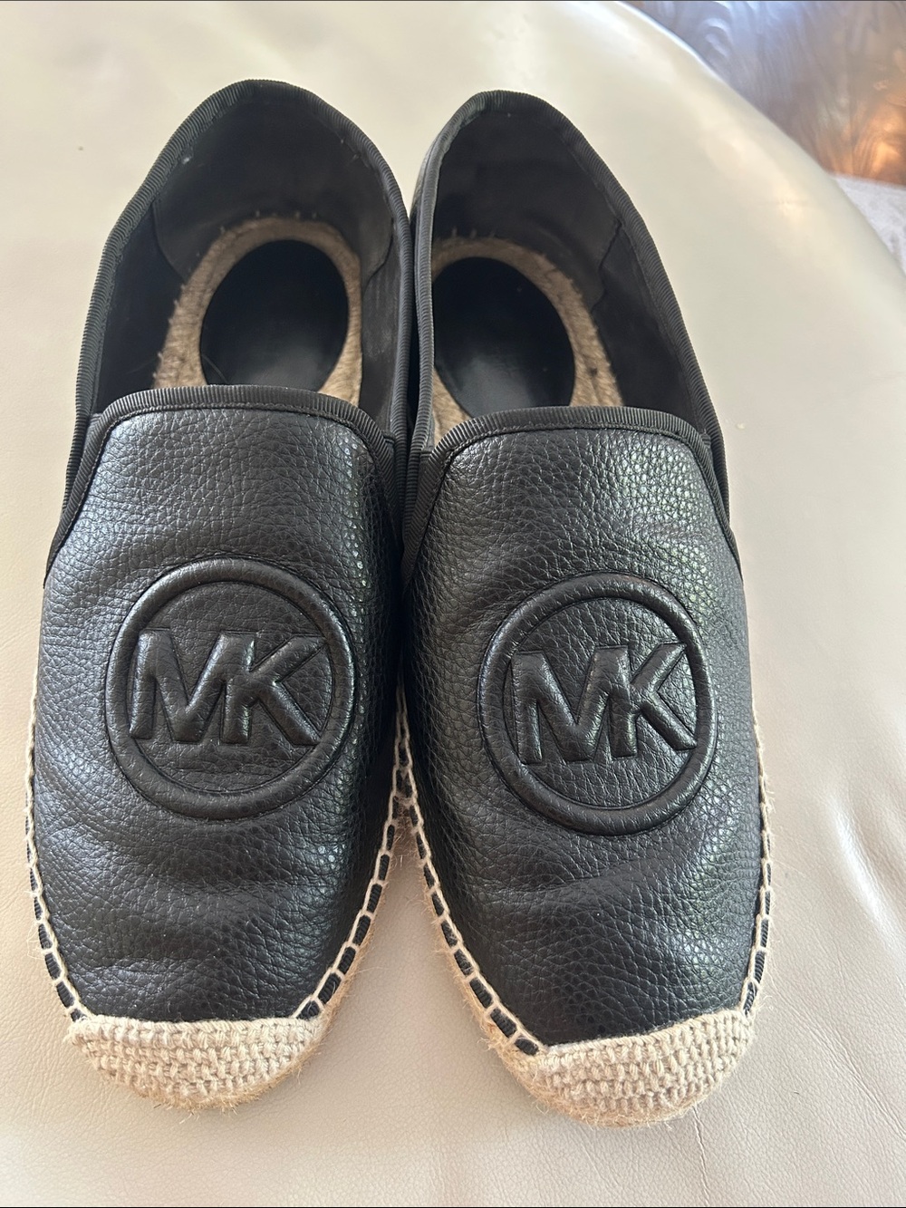 Michael Kors Woman’s Black Leather MK Logo Espadrilles